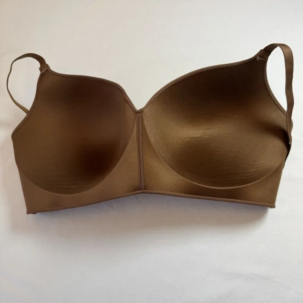 No Boundaries Seamless Wireless Bra Size XXL Brown Ribbed Stretch Comfort
